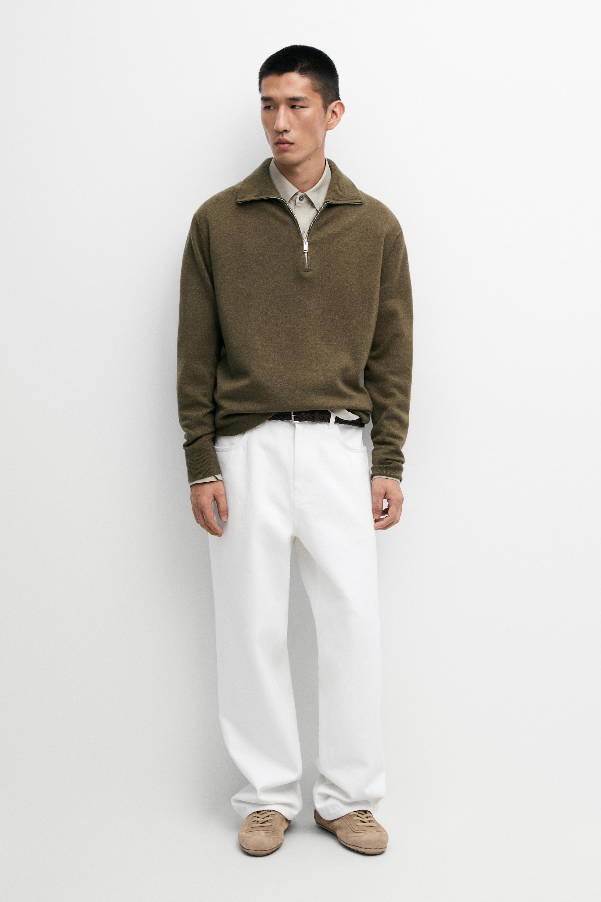Mock neck zip-up knit sweater